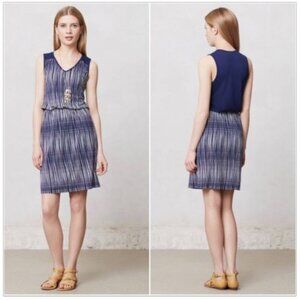 Anthropologie Deletta Janie Striped Dress Navy Blue V-neck Sleeveless Jersey S